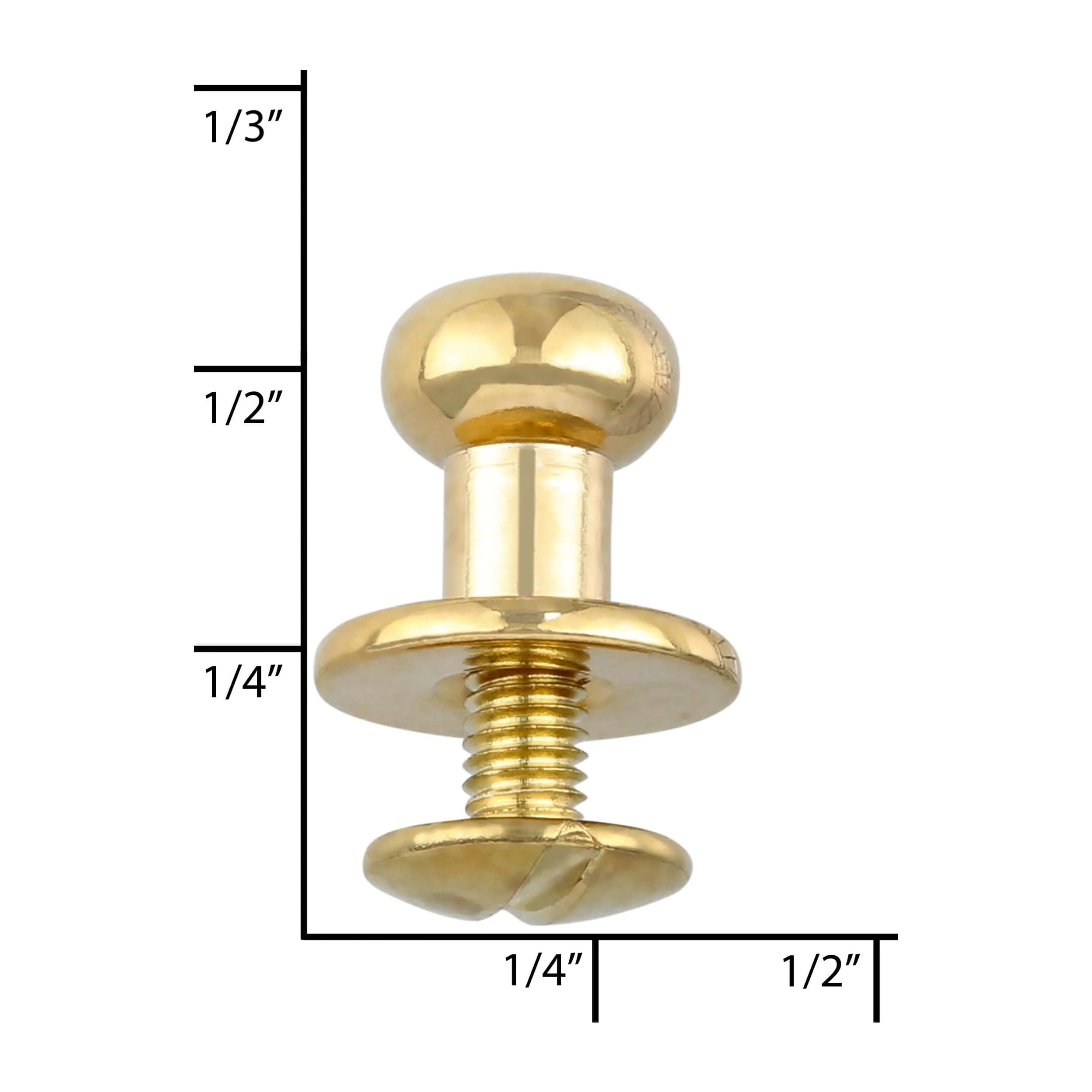 10mm, Shiny Gold, Flat Top Collar Button Stud with Screw, Solid Brass - PK10, #P-1700-GOLD
