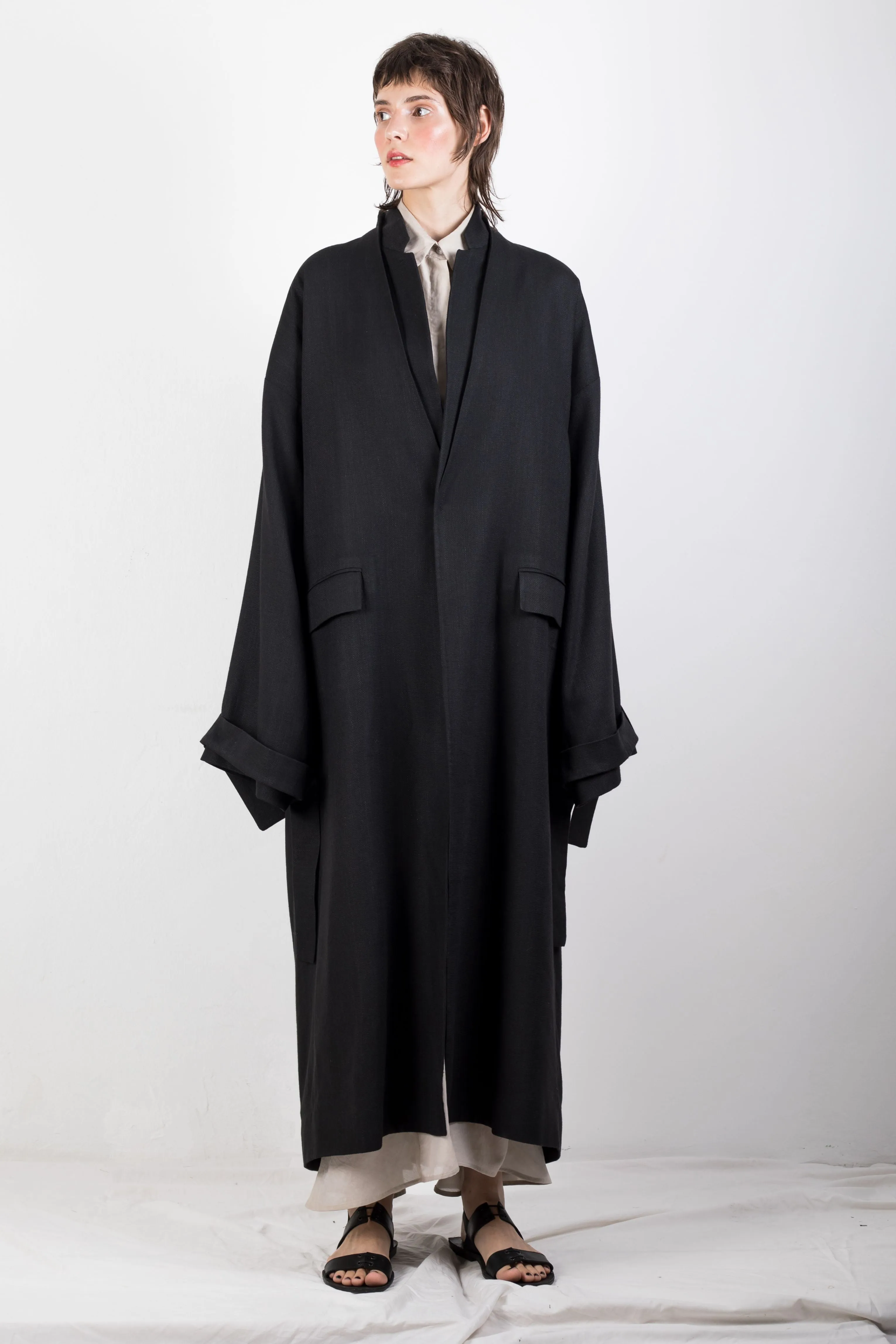 Double collar flax coat