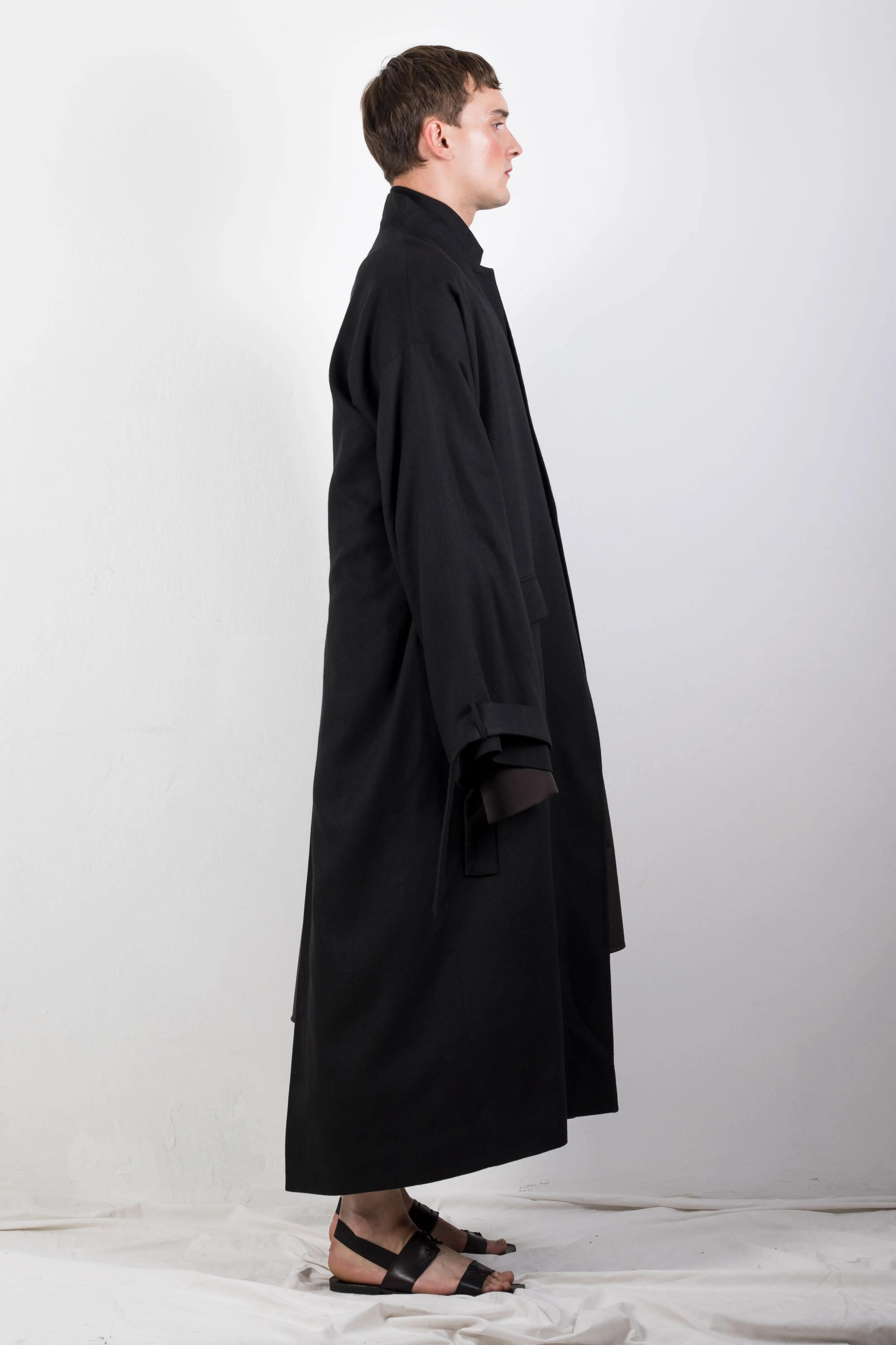 Double collar flax coat
