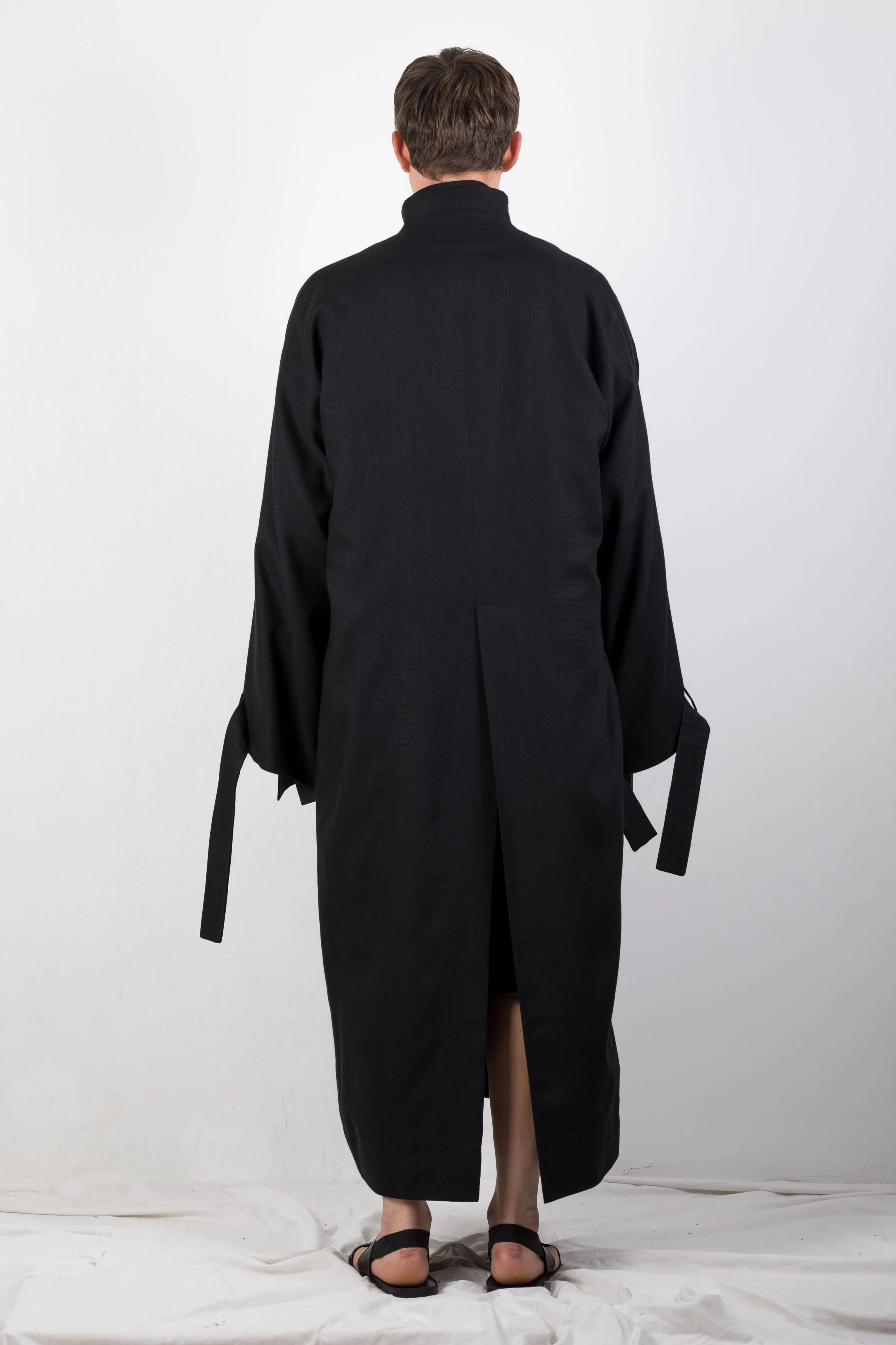 Double collar flax coat