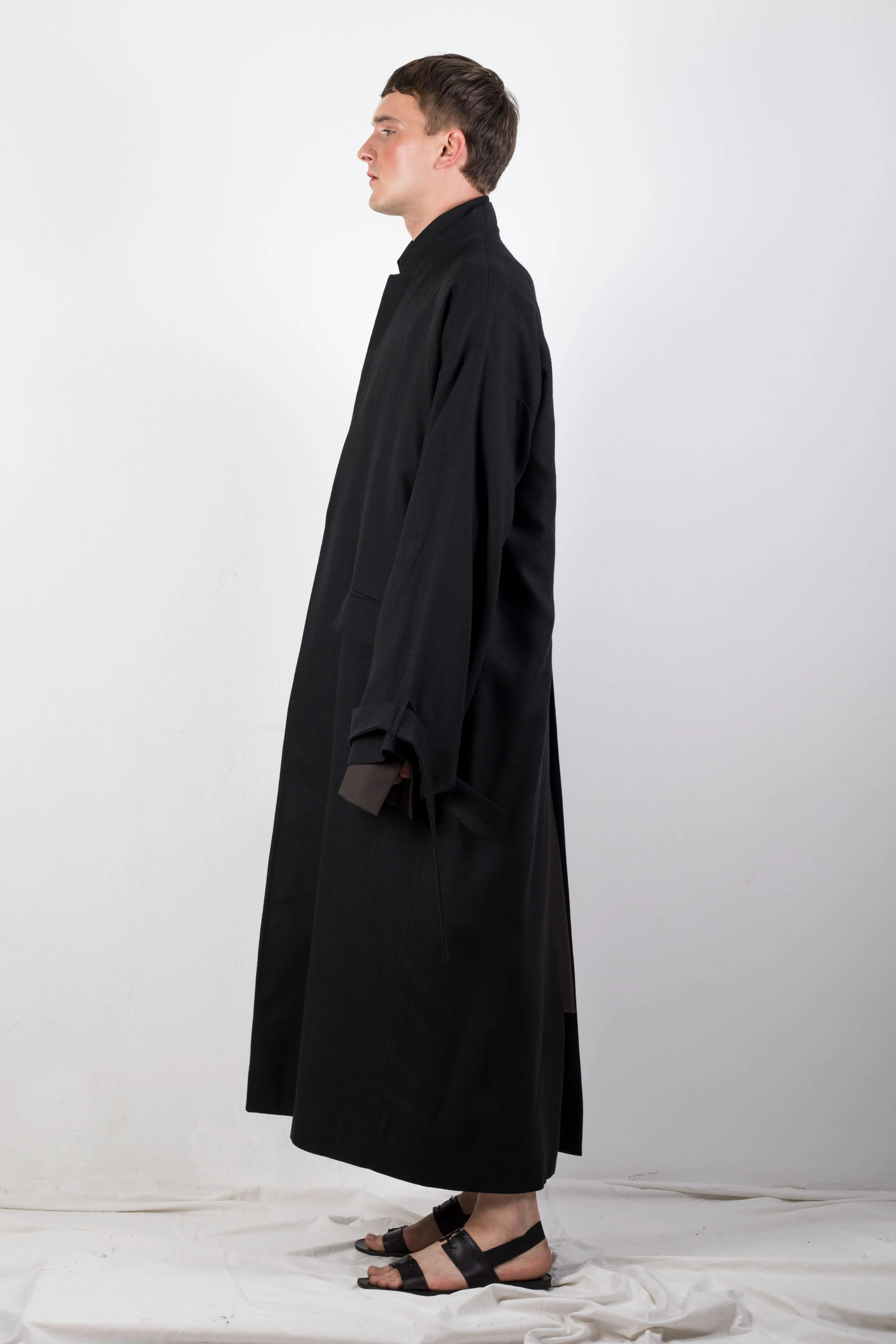 Double collar flax coat