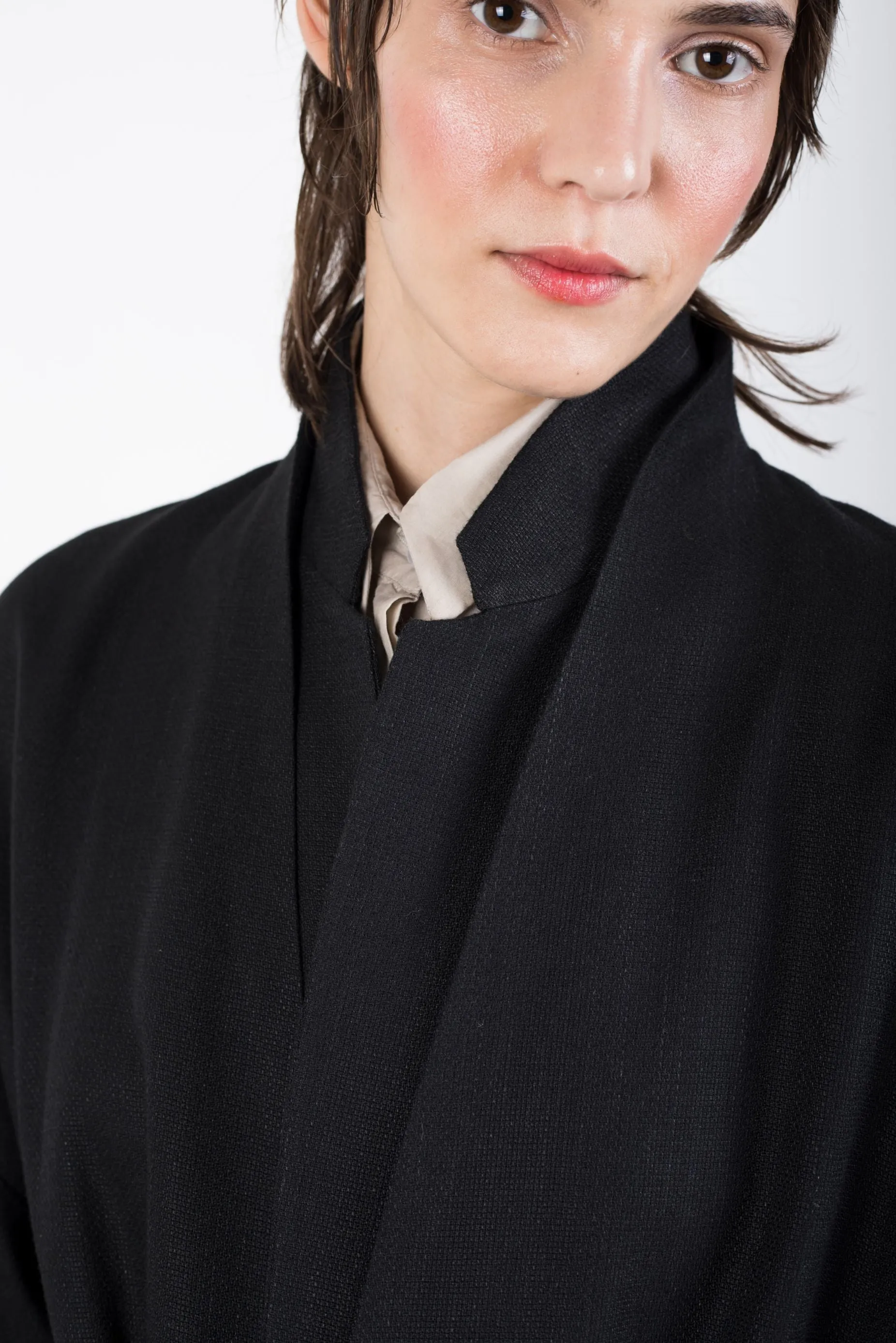Double collar flax coat