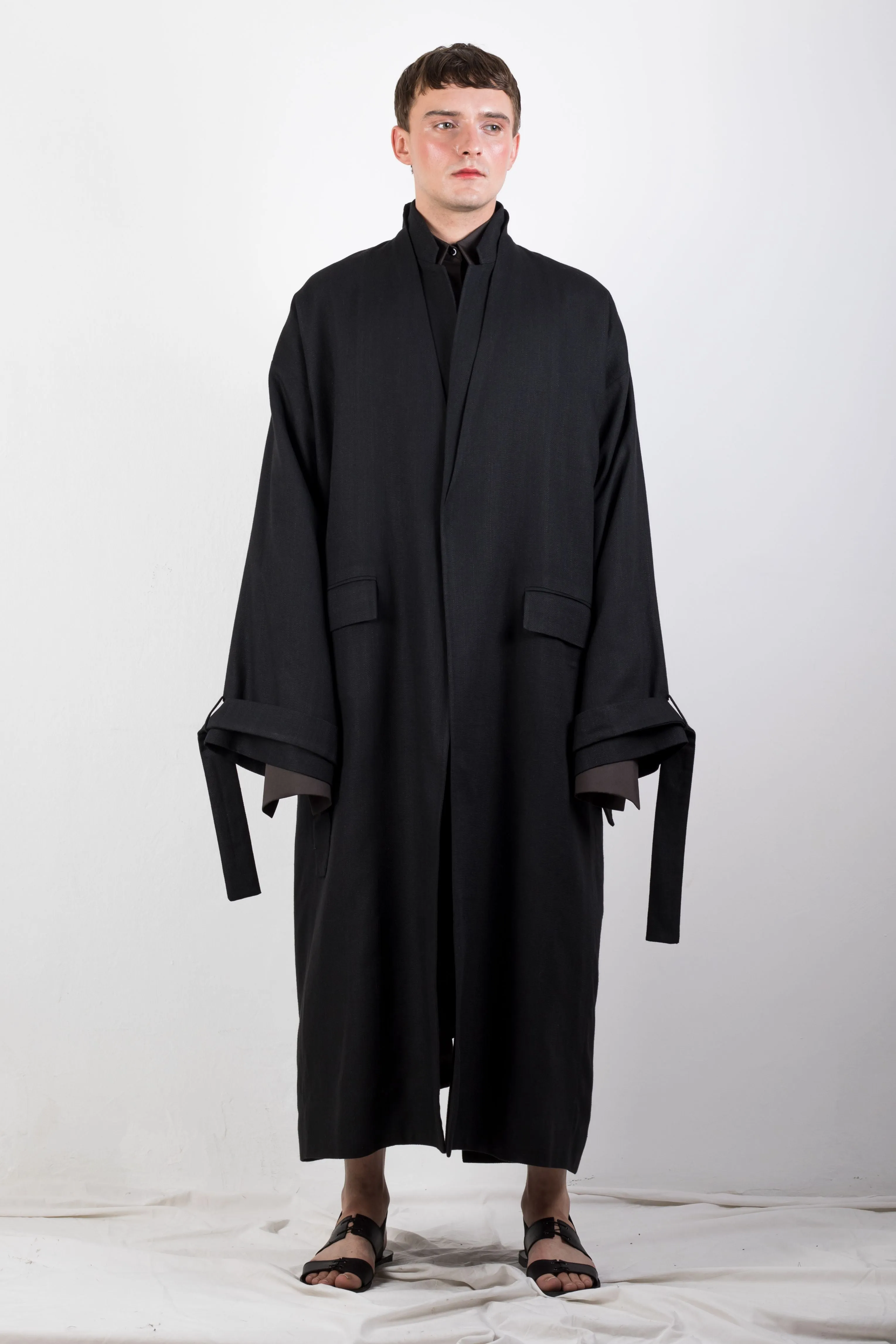 Double collar flax coat