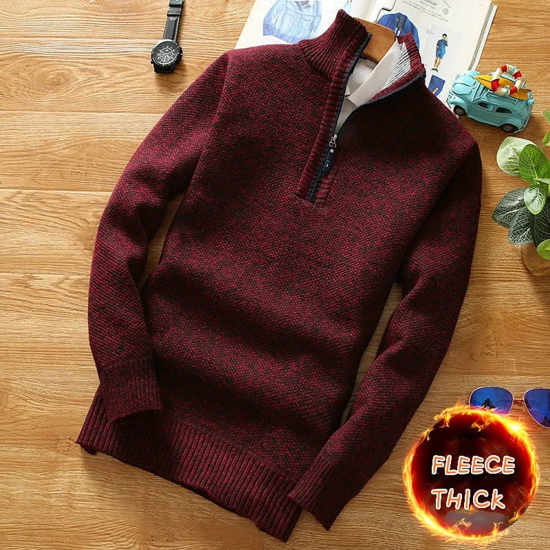 Fleece Thicker Sweater Half Zipper Turtleneck Warm Pullover