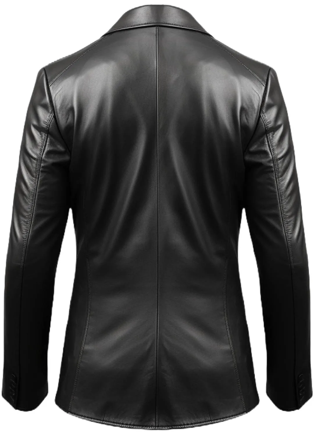 Men Five Button Black Leather Blazer
