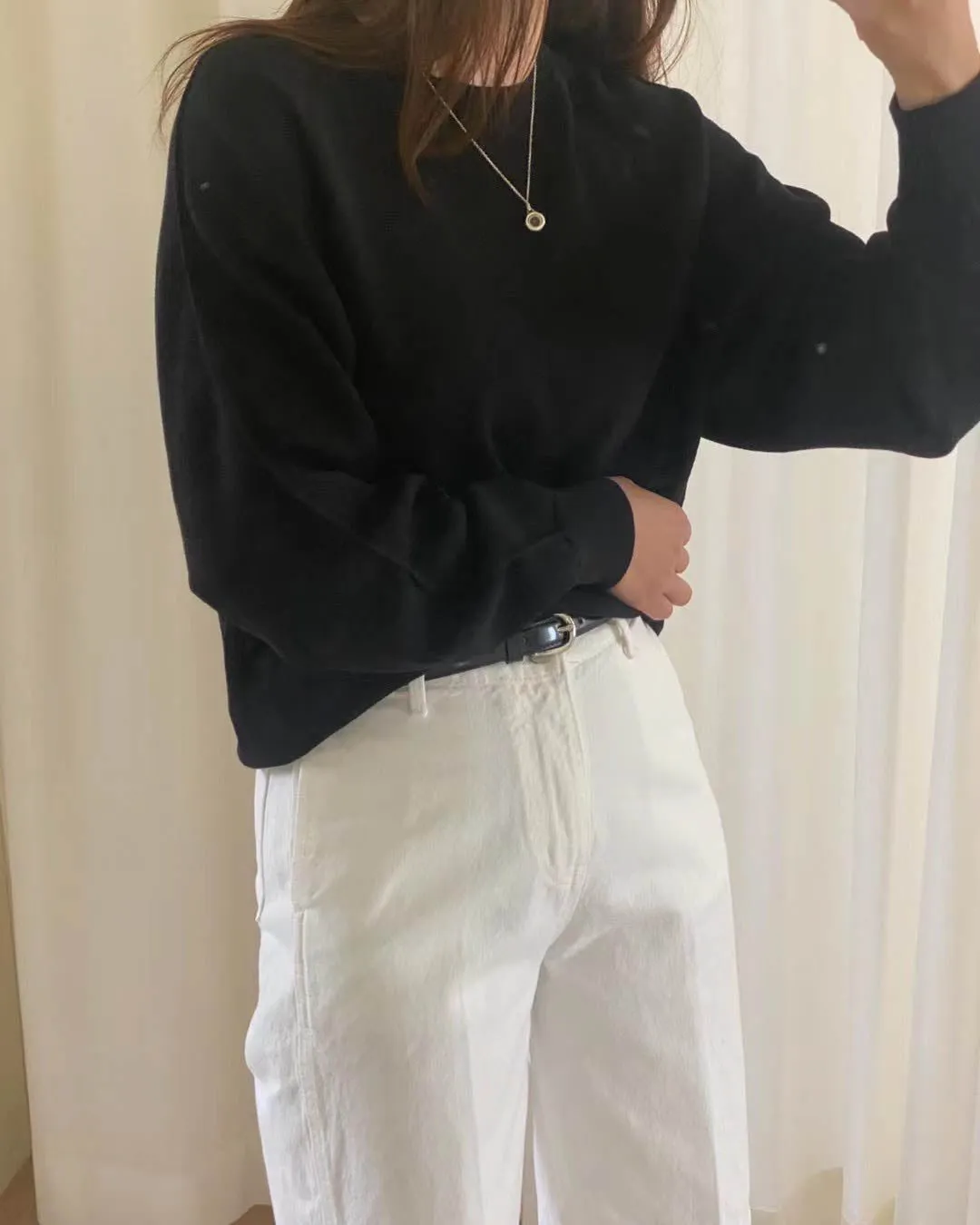 Slouchy Cotton Crew Black